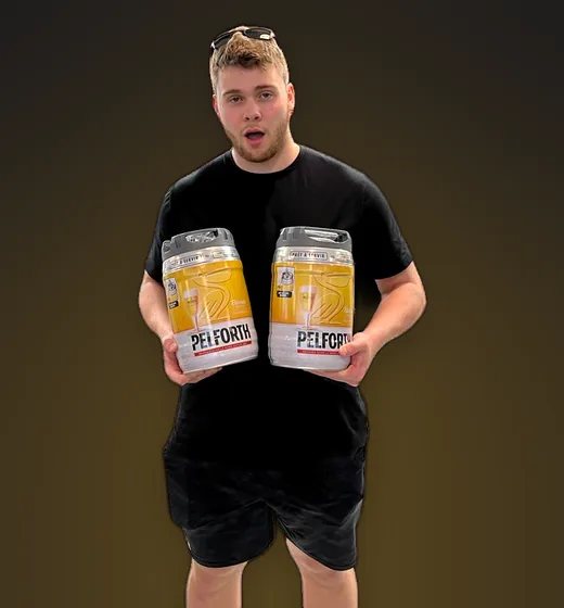 Holding two beer kegs